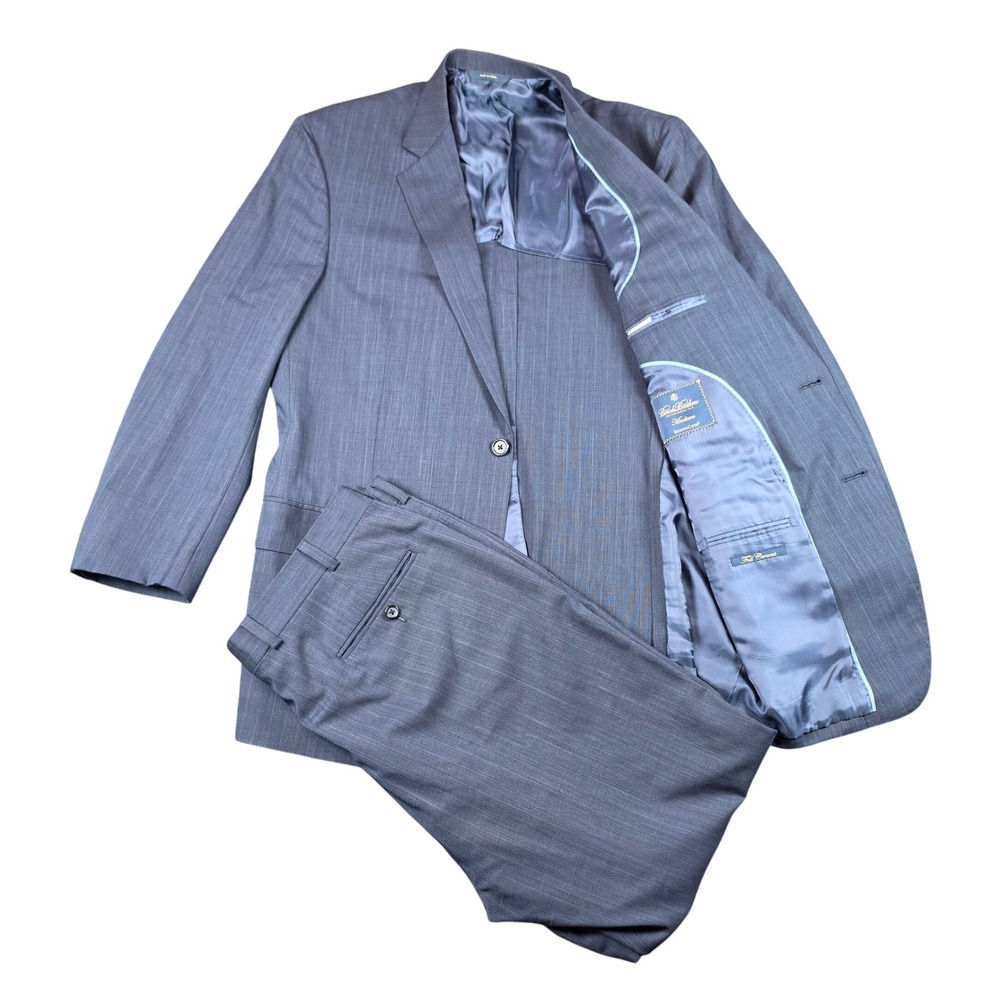 Brooks Brothers Suit Blue Mens 43R 38x30 Madison BrooksCool Striped Full Canvas